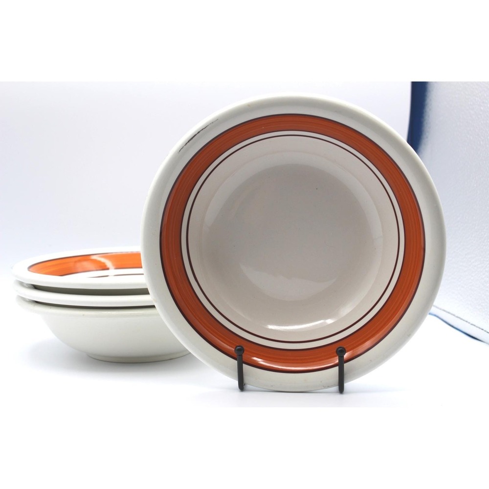 Vintage Pagnossin Treviso Orange Band Ironstone Bowls Made in Italy Set‎ of 4